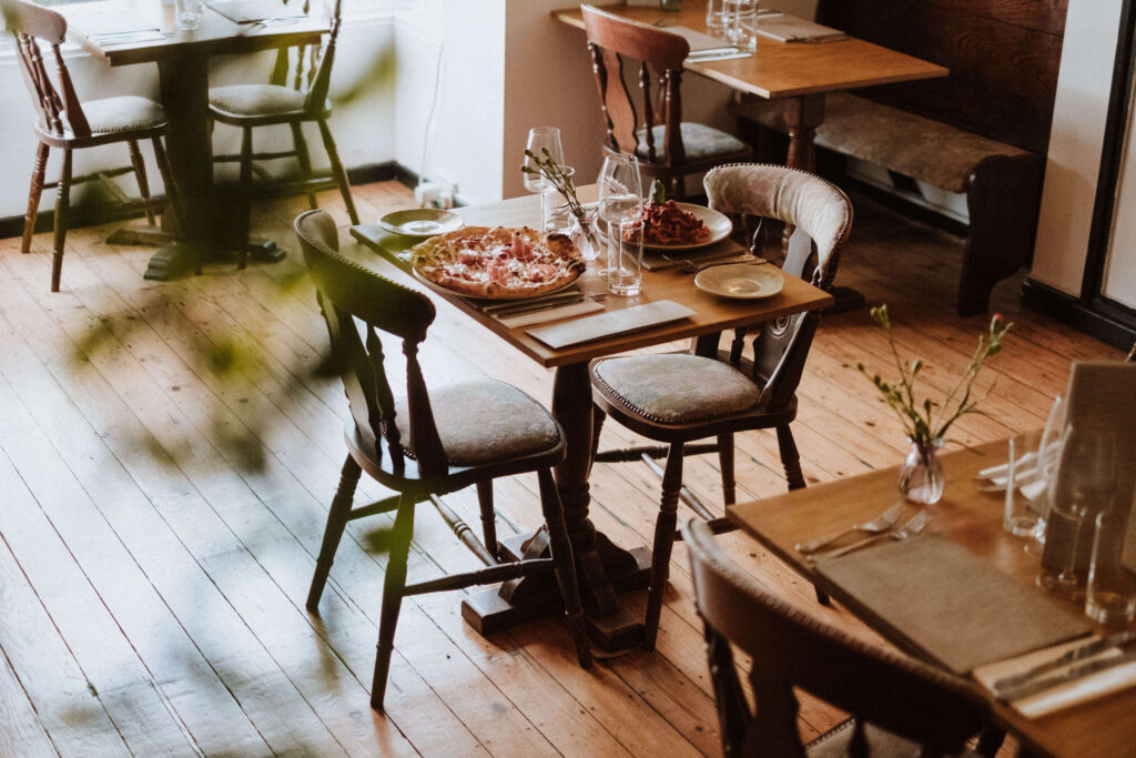 Tables and chairs in the Amalfi dining room
